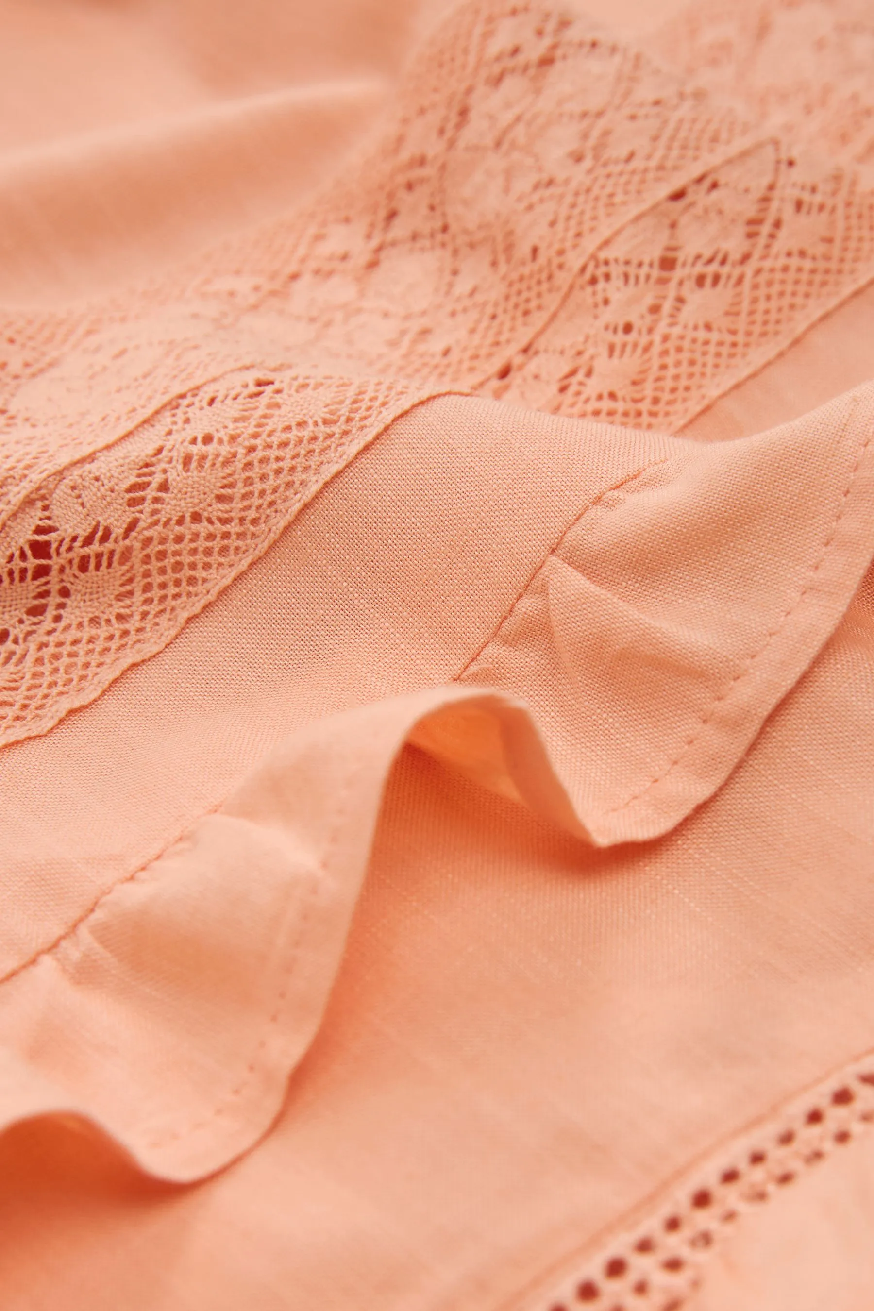 100% Cotton Frill Sleeve Lace Insert Summer Blouse    