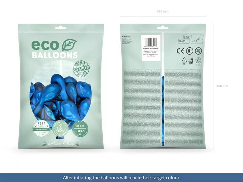 100 palloncini metallizzati eco blu 30cm