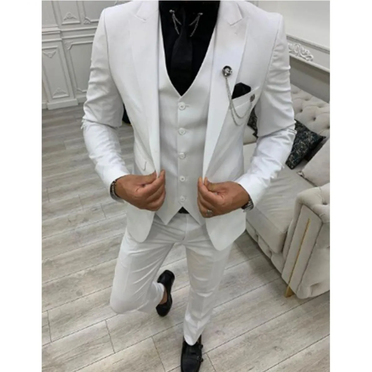 2022 Verde Picco Risvolto Slim Fit Abiti Da Uomo 3 Pezzi Smoking Terno Masculino Set Giacca Sposo Da Sposa Prom Costume Homme