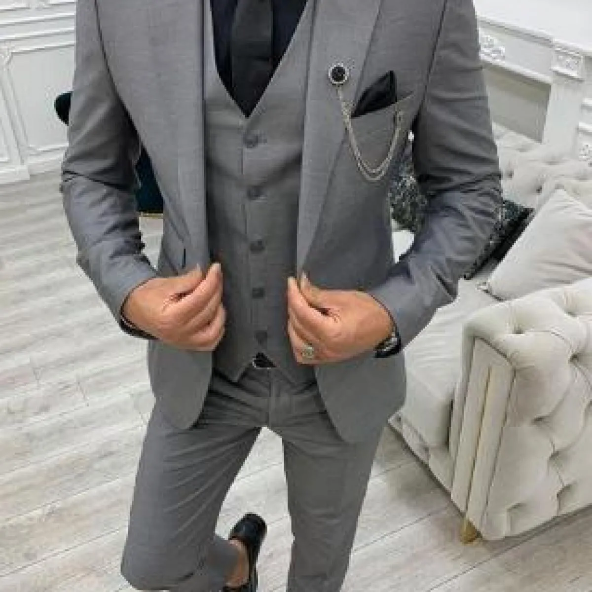 2022 Verde Picco Risvolto Slim Fit Abiti Da Uomo 3 Pezzi Smoking Terno Masculino Set Giacca Sposo Da Sposa Prom Costume Homme