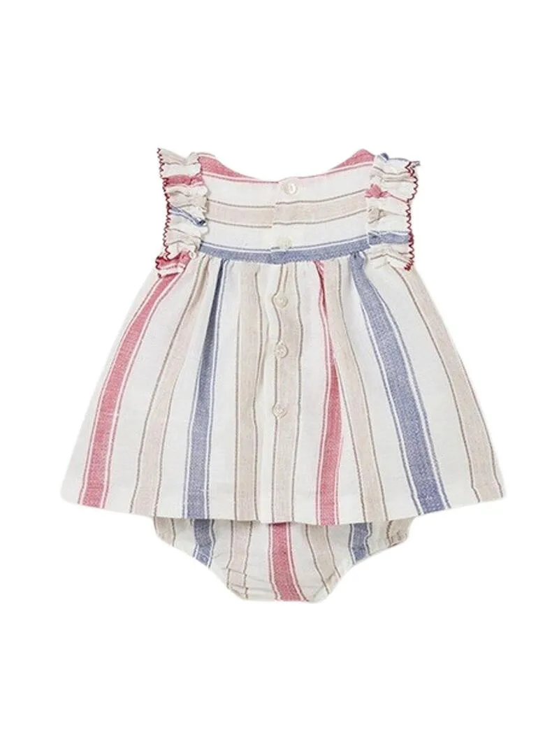 Abito Mayoral a righe in lino beige per bambini.
