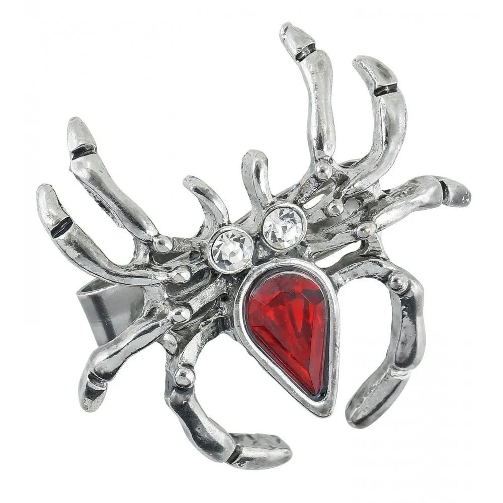 Anello a forma di  Ragno con Gemma Rossa e Strass