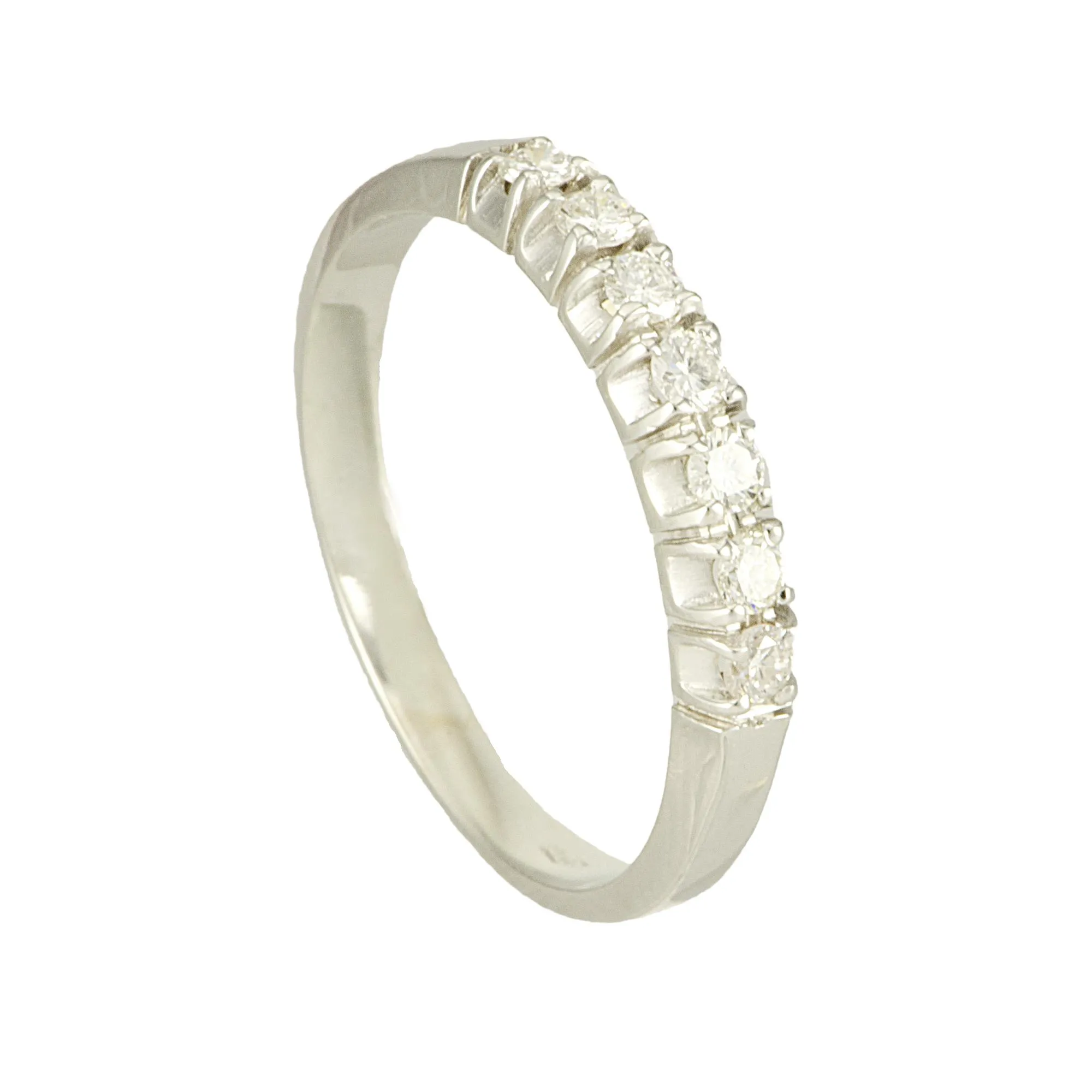 ANELLO VERETTA 7 PIETRE IN ORO BIANCO E DIAMANTI CT 0,21 MIS 12