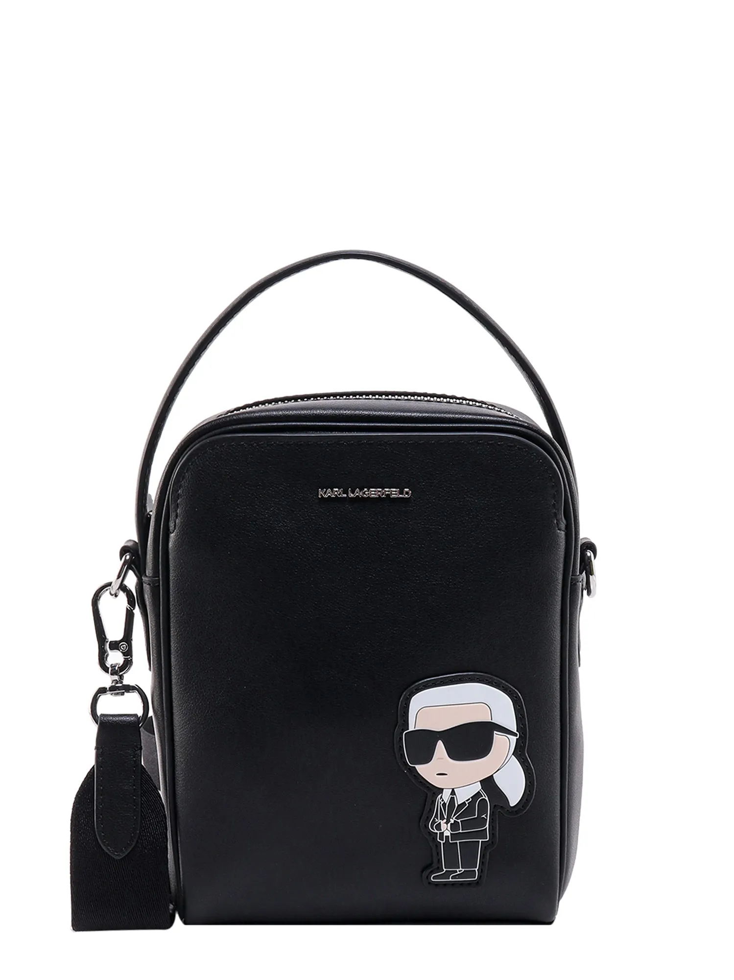 Borsa a tracolla in pelle con iconico patch Karl