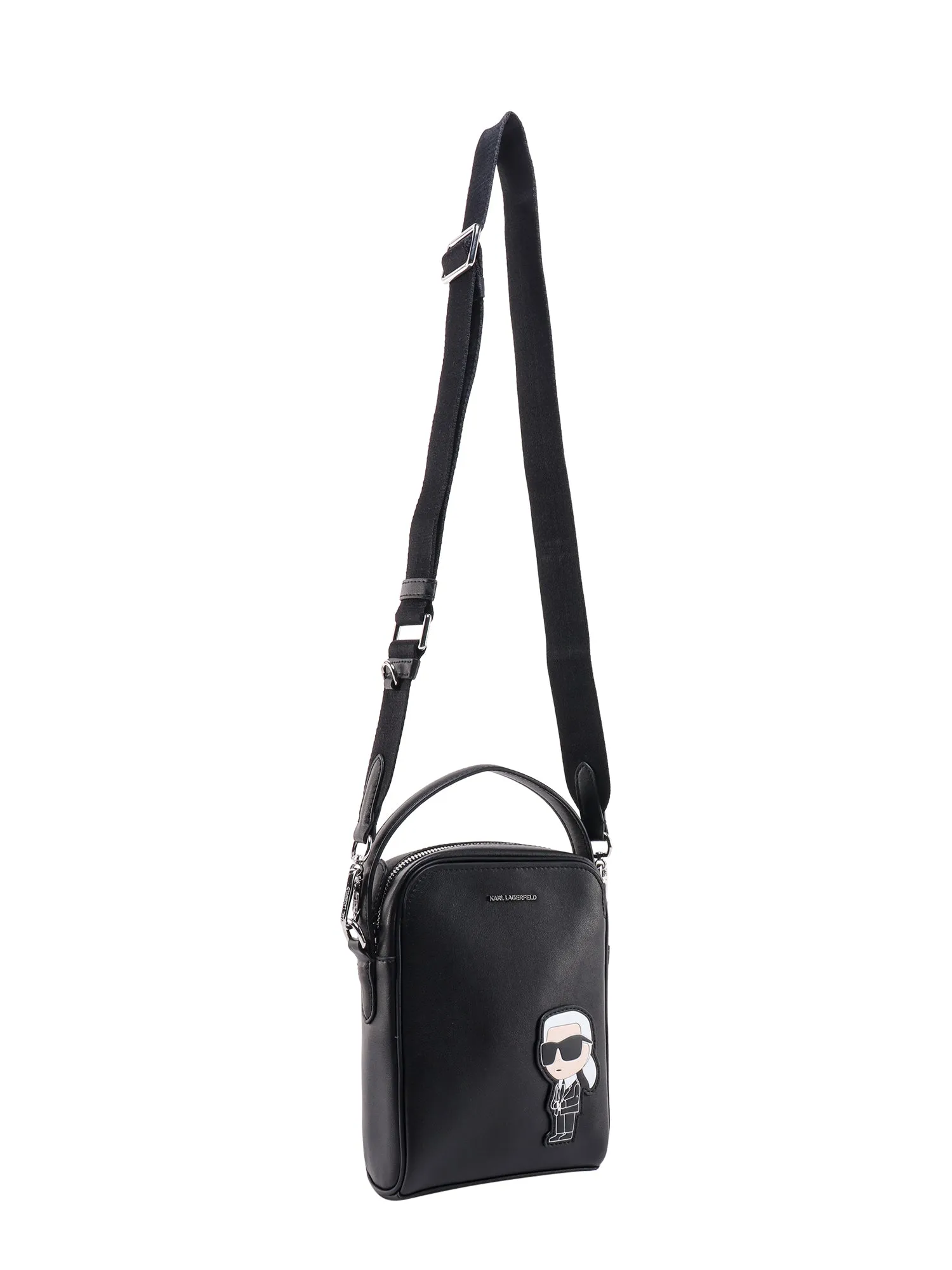 Borsa a tracolla in pelle con iconico patch Karl