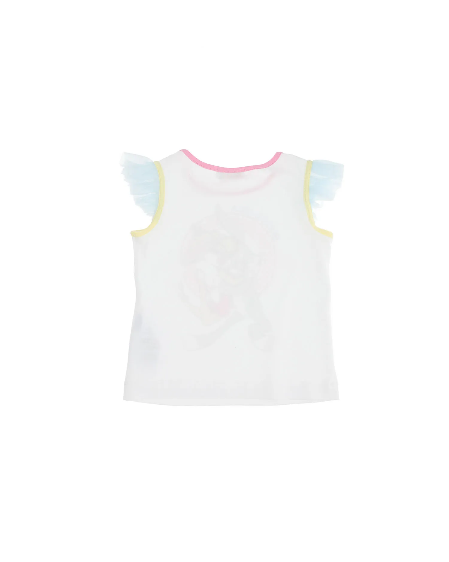 Canotta girocollo bianca in cotone con manica ad aletta in tulle e stampa 'Bugs & Lola' 6-12 anni