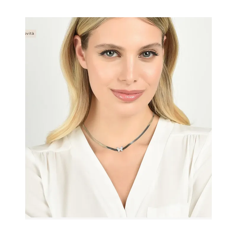 COLLANA DONNA SNAKE IN ACCIAIO CON FARFALLA CON CRISTALLI BIANCHI