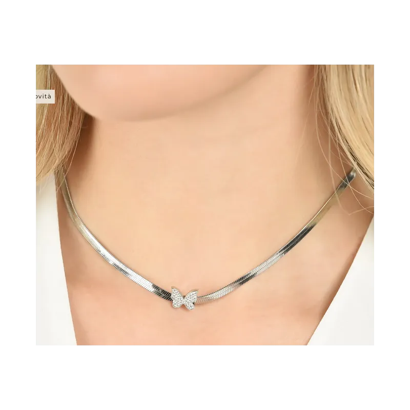 COLLANA DONNA SNAKE IN ACCIAIO CON FARFALLA CON CRISTALLI BIANCHI