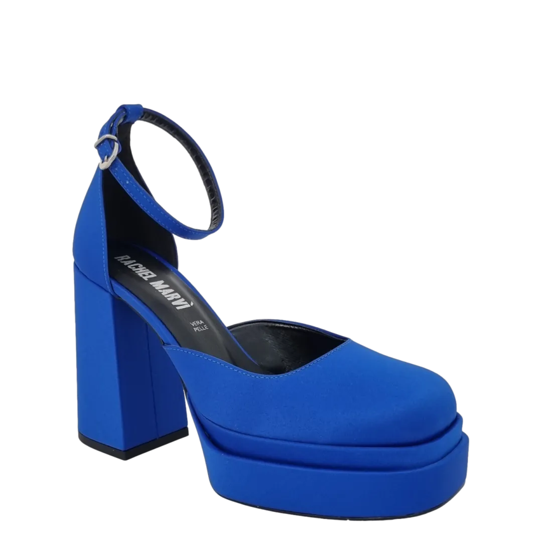 Decoltè raso bluette con tacco alto e plateau made in italy S/S