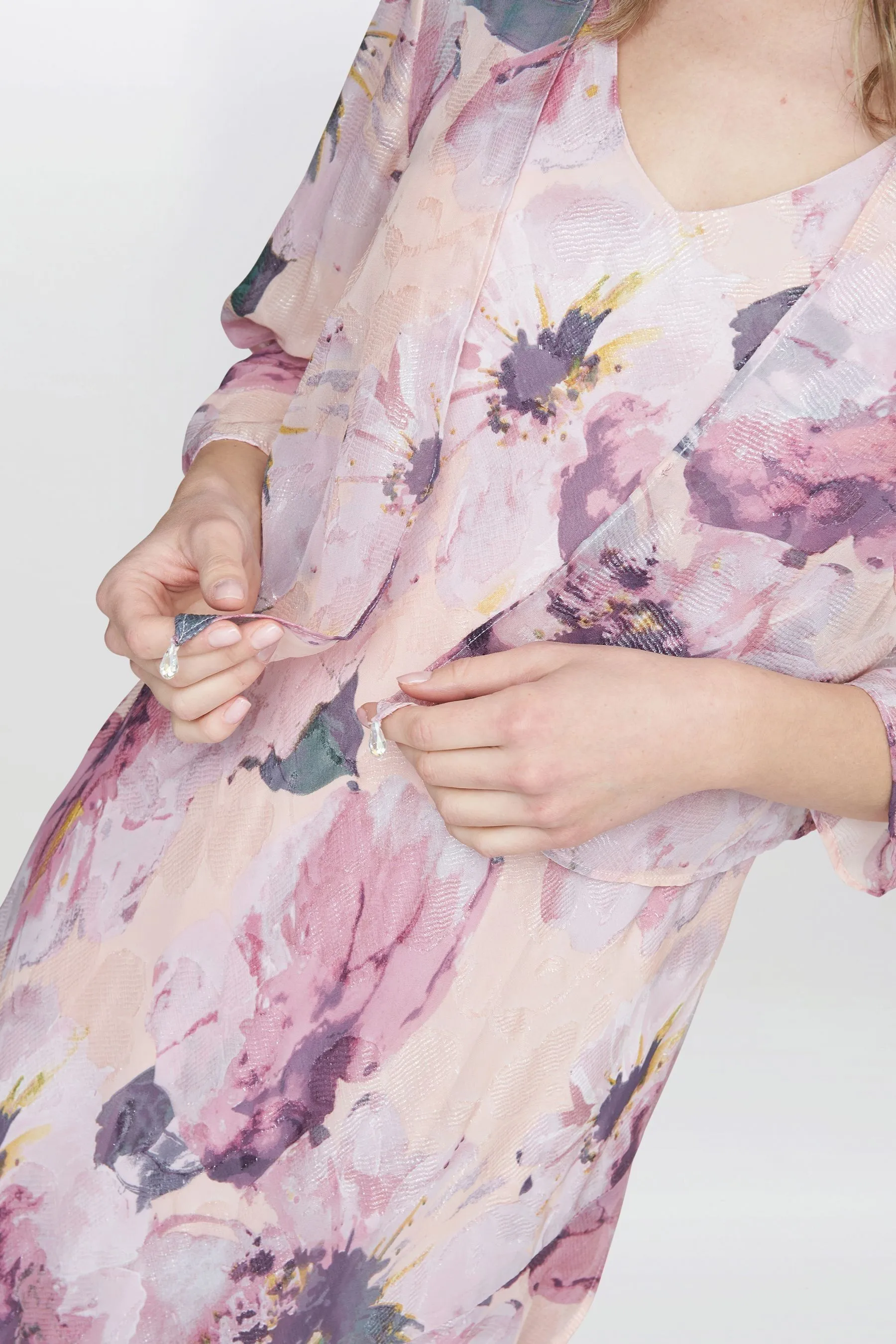 Gina Bacconi Rosa - Nadia - Abito midi in chiffon stampato con Giacca