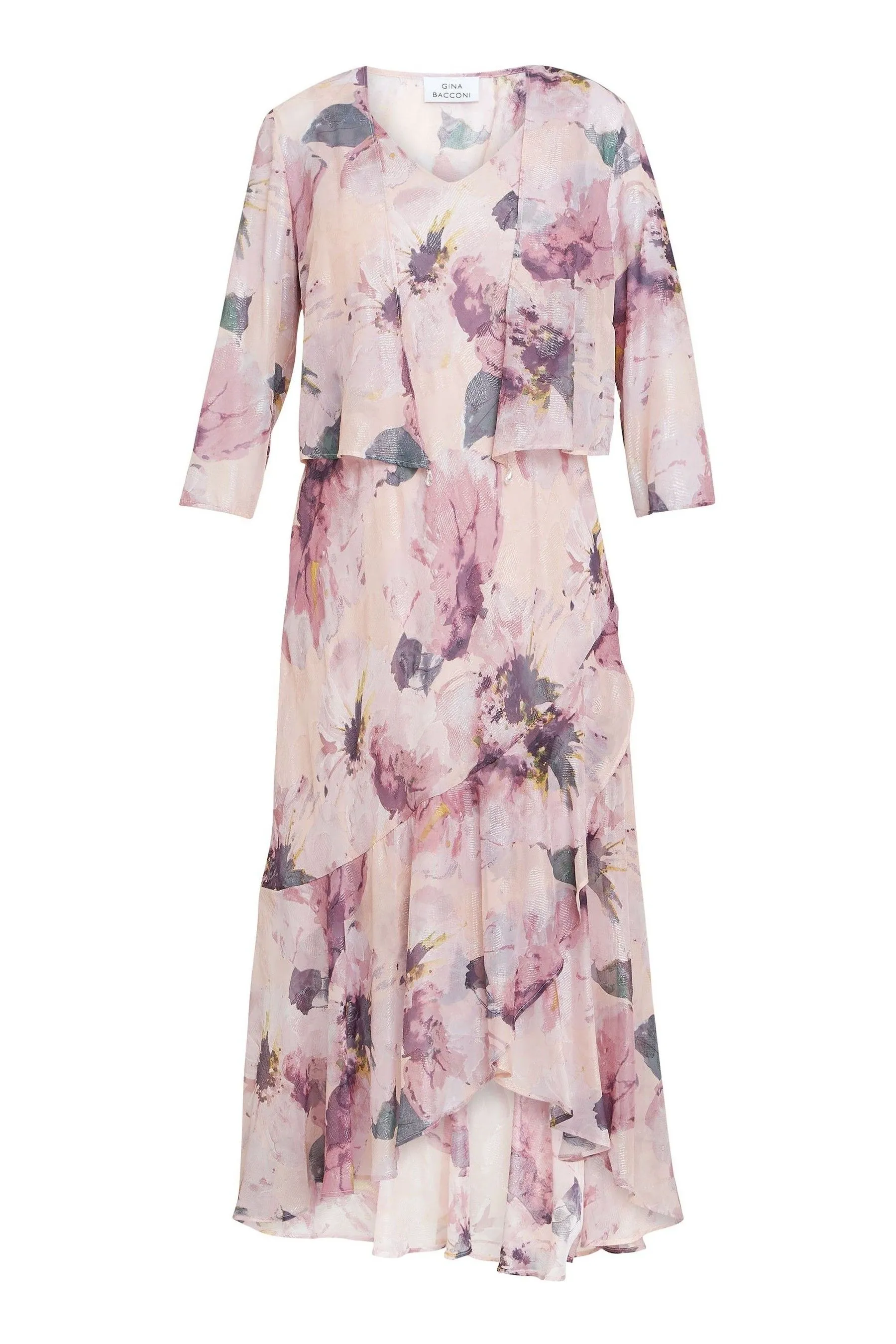 Gina Bacconi Rosa - Nadia - Abito midi in chiffon stampato con Giacca