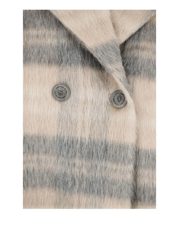 Gray pink checked double-breasted coat