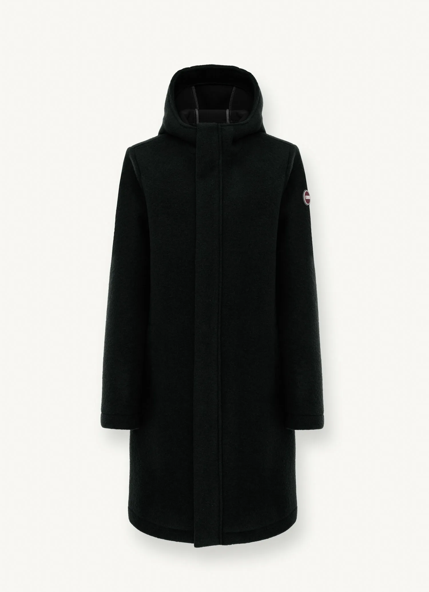 Hooded coat in woolen cloth
