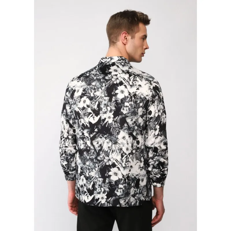 IMPERIAL camicia fantasia floreale con colletto classico BIANCO/NERO