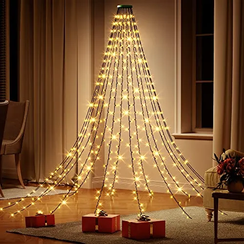 Luci dell'albero di Natale con anello, luci dell'albero di Natale 400 LED 16 fili LED catena di luce, luce di Natale rete albero