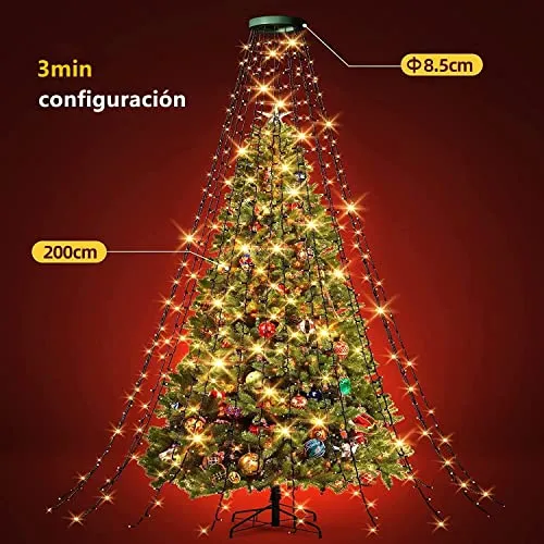 Luci dell'albero di Natale con anello, luci dell'albero di Natale 400 LED 16 fili LED catena di luce, luce di Natale rete albero
