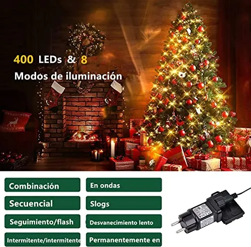Luci dell'albero di Natale con anello, luci dell'albero di Natale 400 LED 16 fili LED catena di luce, luce di Natale rete albero