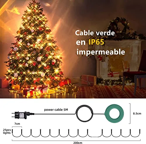 Luci dell'albero di Natale con anello, luci dell'albero di Natale 400 LED 16 fili LED catena di luce, luce di Natale rete albero