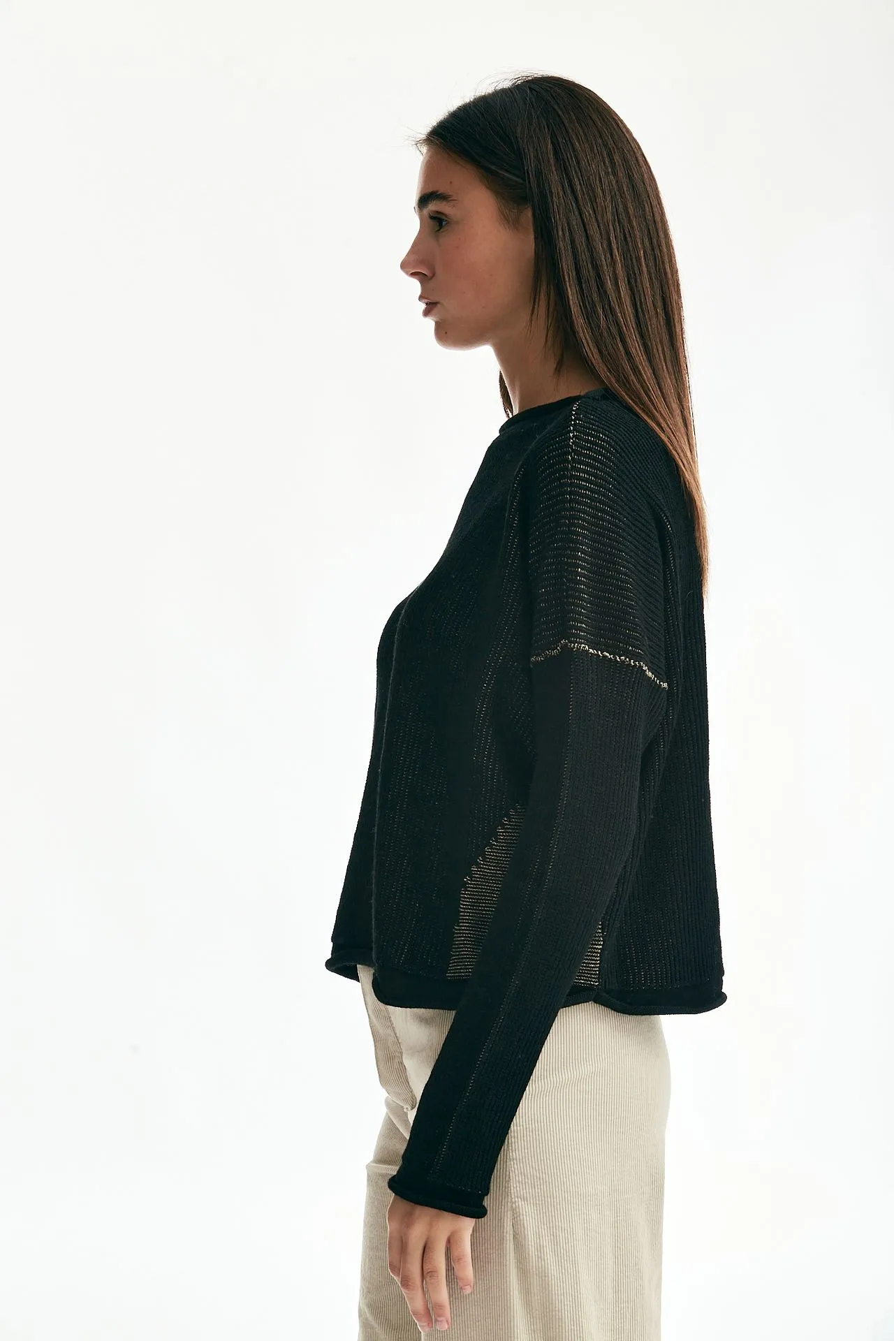 Maglia lavorata a costine bicolore 