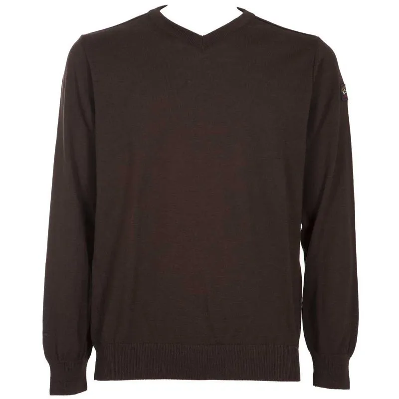 Maglione a V marrone in lana vergine 