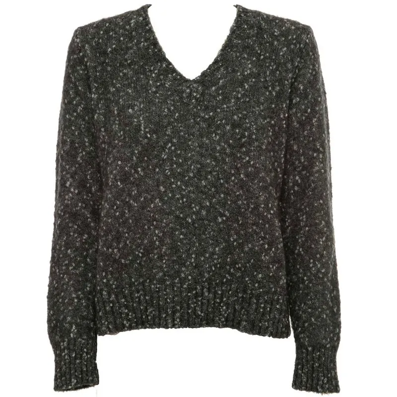 Maglione grigio in tessuto caldo scollato a V 