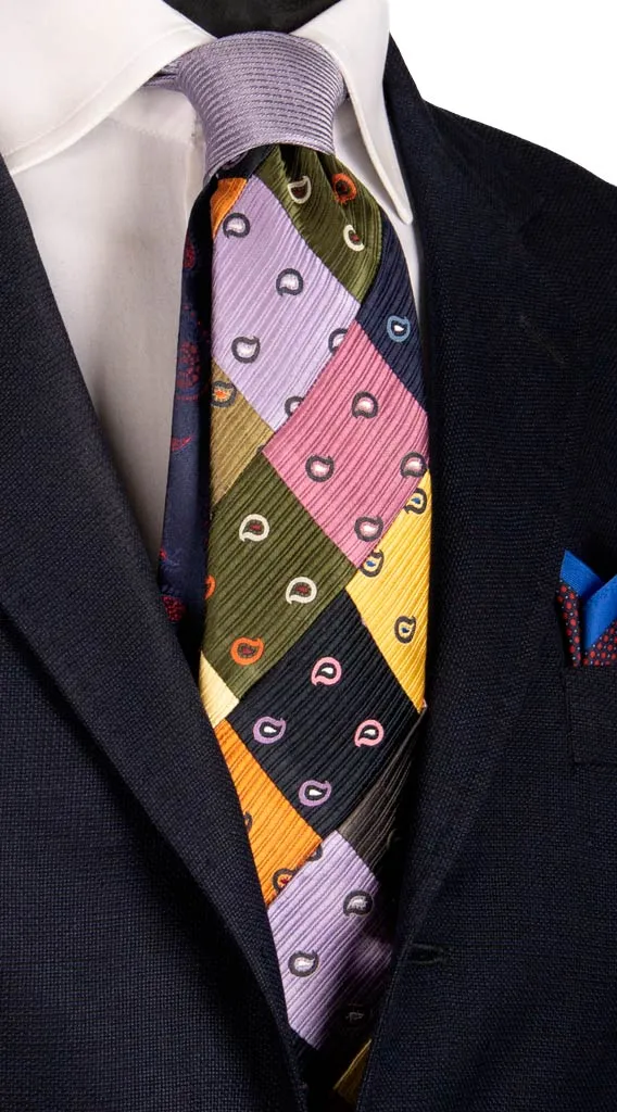 Man Mosaic Patchwork Silk Tie Multicolor Paisley PM651