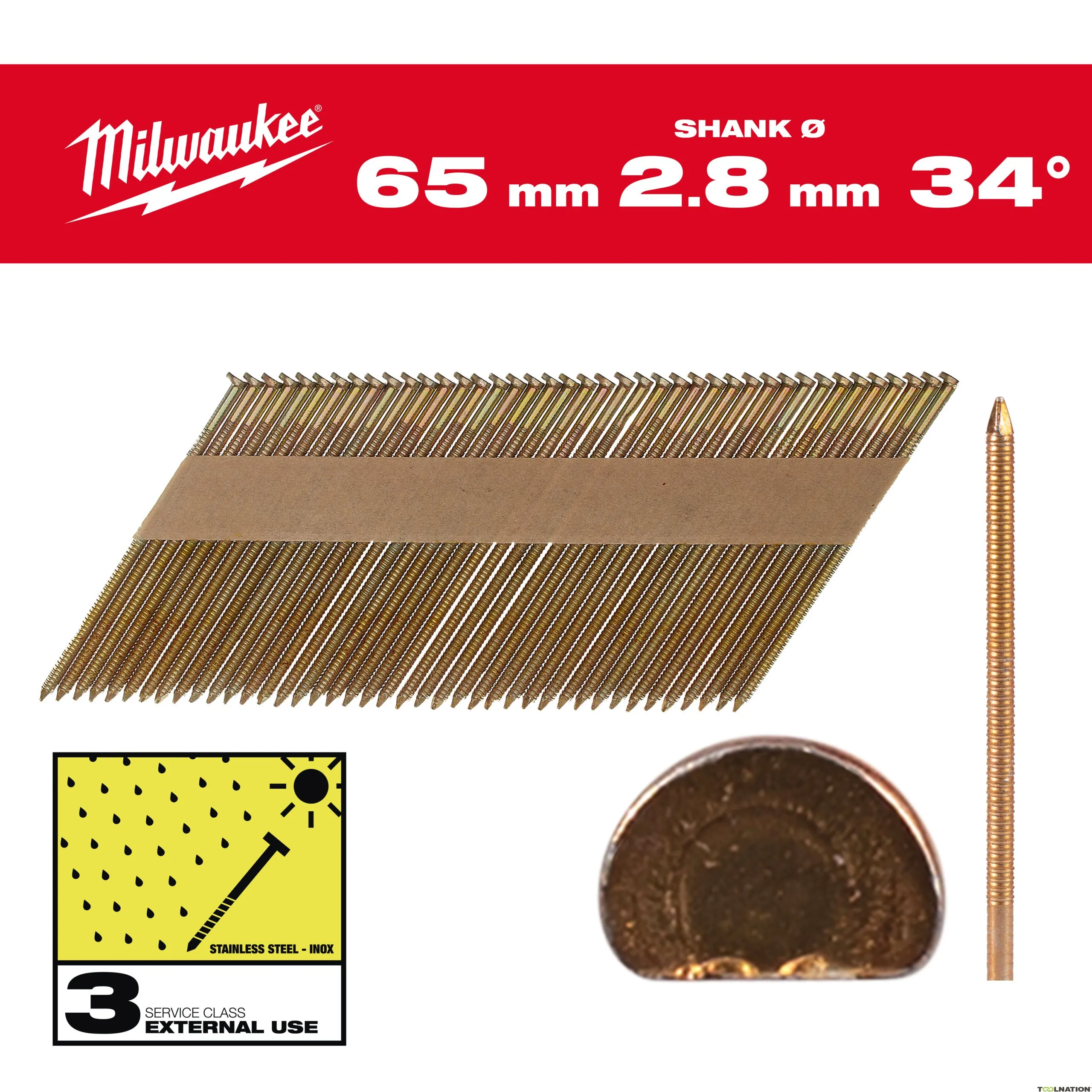 Milwaukee Accessori 4932492614 Chiodi a filo, 34°, testa a D 63 mm / RS / HDG / SC3 - 2.200 pezzi