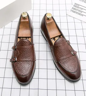 Mocassini Scarpe da uomo British Snake Pattern Pu Classic Monk Double Buckle One Pedal Fashion Casual Wedding Scarpe eleganti da