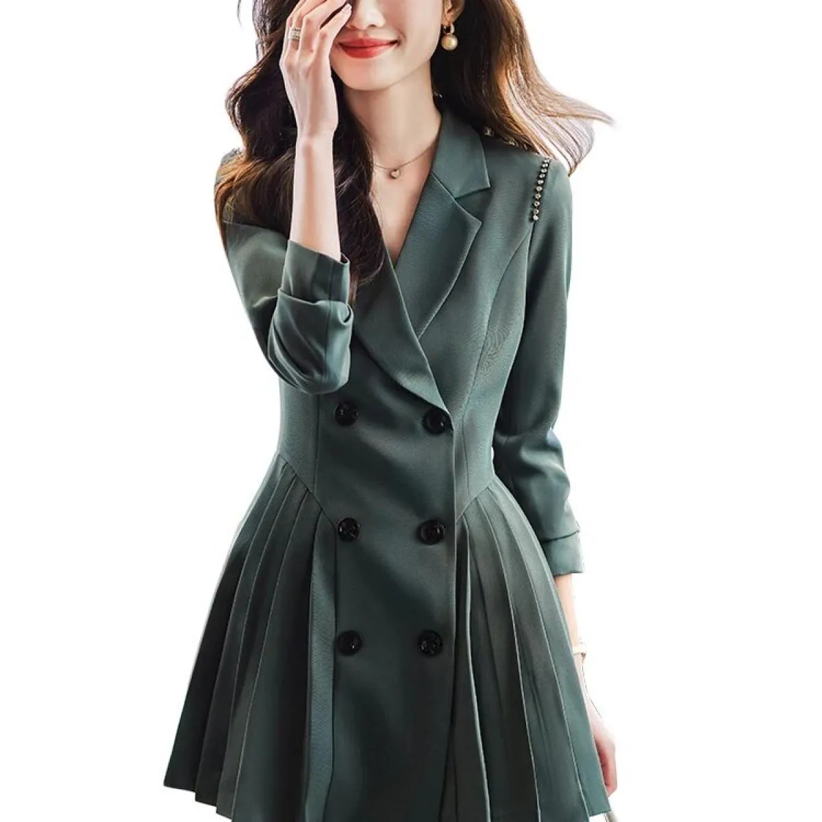 Moda Primavera Autunno Donna Blazer casual Nero Caffè Blu Ufficio Donna Donna Business Abbigliamento da lavoro Giacca lunga con
