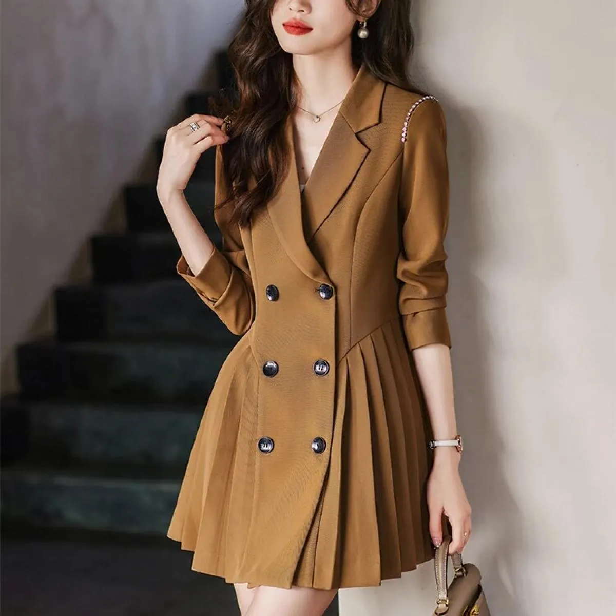 Moda Primavera Autunno Donna Blazer casual Nero Caffè Blu Ufficio Donna Donna Business Abbigliamento da lavoro Giacca lunga con