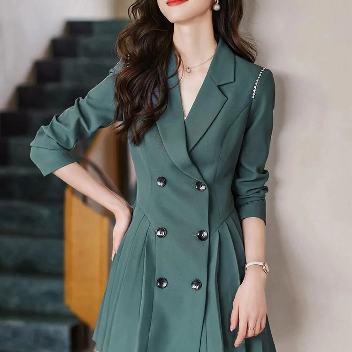 Moda Primavera Autunno Donna Blazer casual Nero Caffè Blu Ufficio Donna Donna Business Abbigliamento da lavoro Giacca lunga con