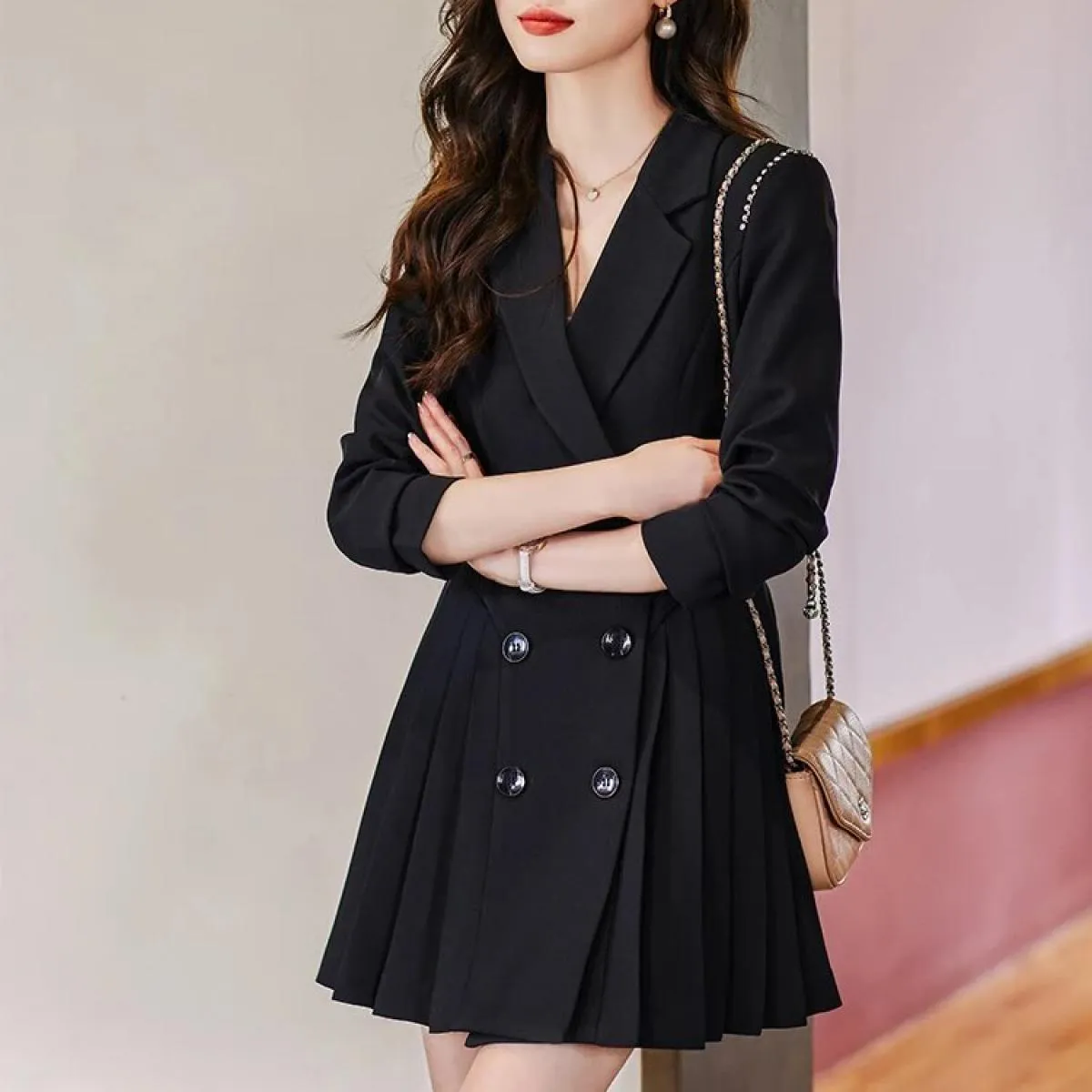 Moda Primavera Autunno Donna Blazer casual Nero Caffè Blu Ufficio Donna Donna Business Abbigliamento da lavoro Giacca lunga con