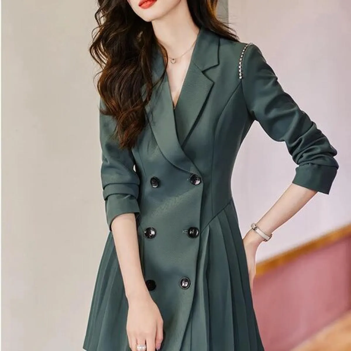 Moda Primavera Autunno Donna Blazer casual Nero Caffè Blu Ufficio Donna Donna Business Abbigliamento da lavoro Giacca lunga con