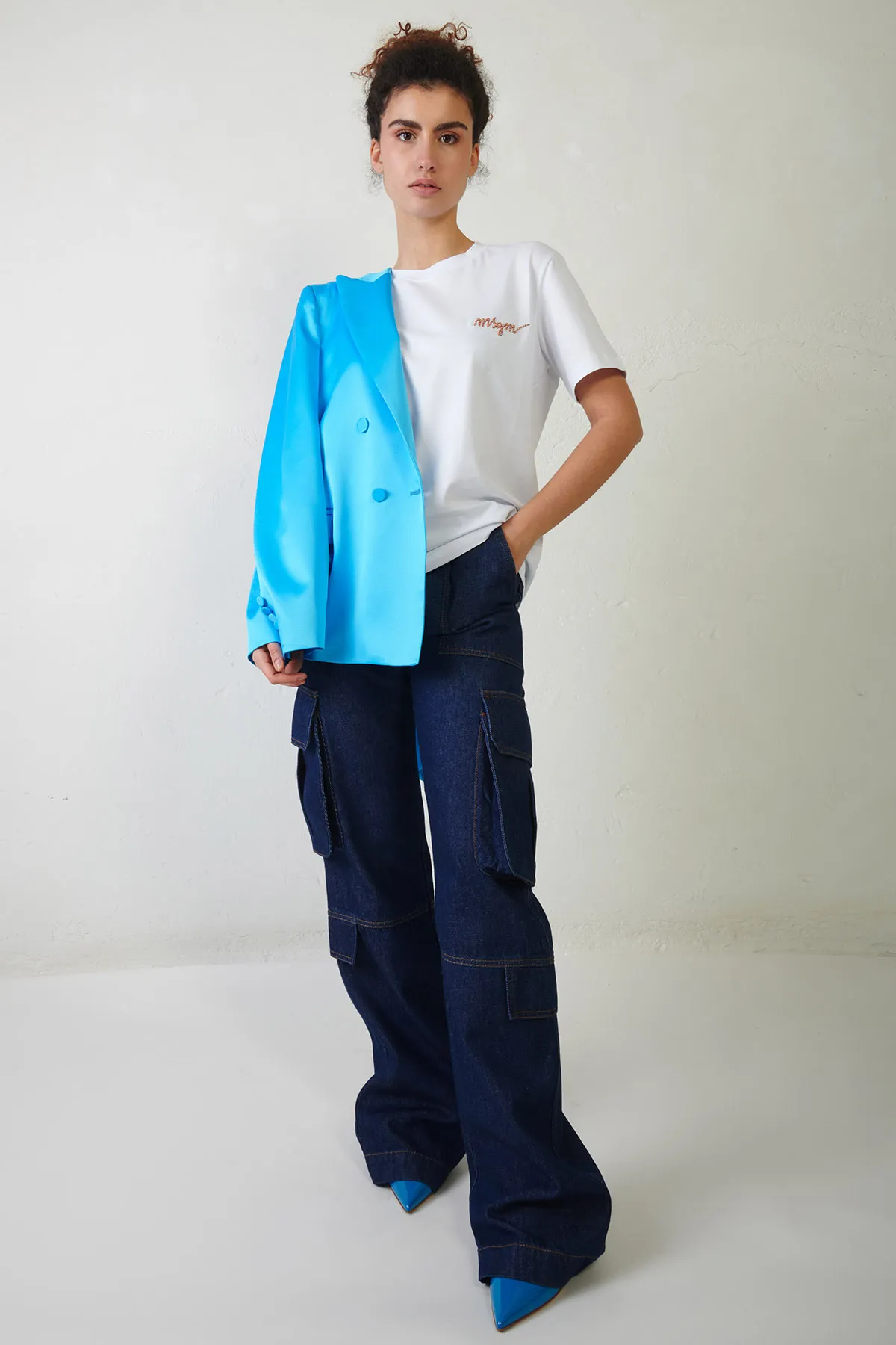 MSGM T-shirt girocollo con logo in corsivo multicolore