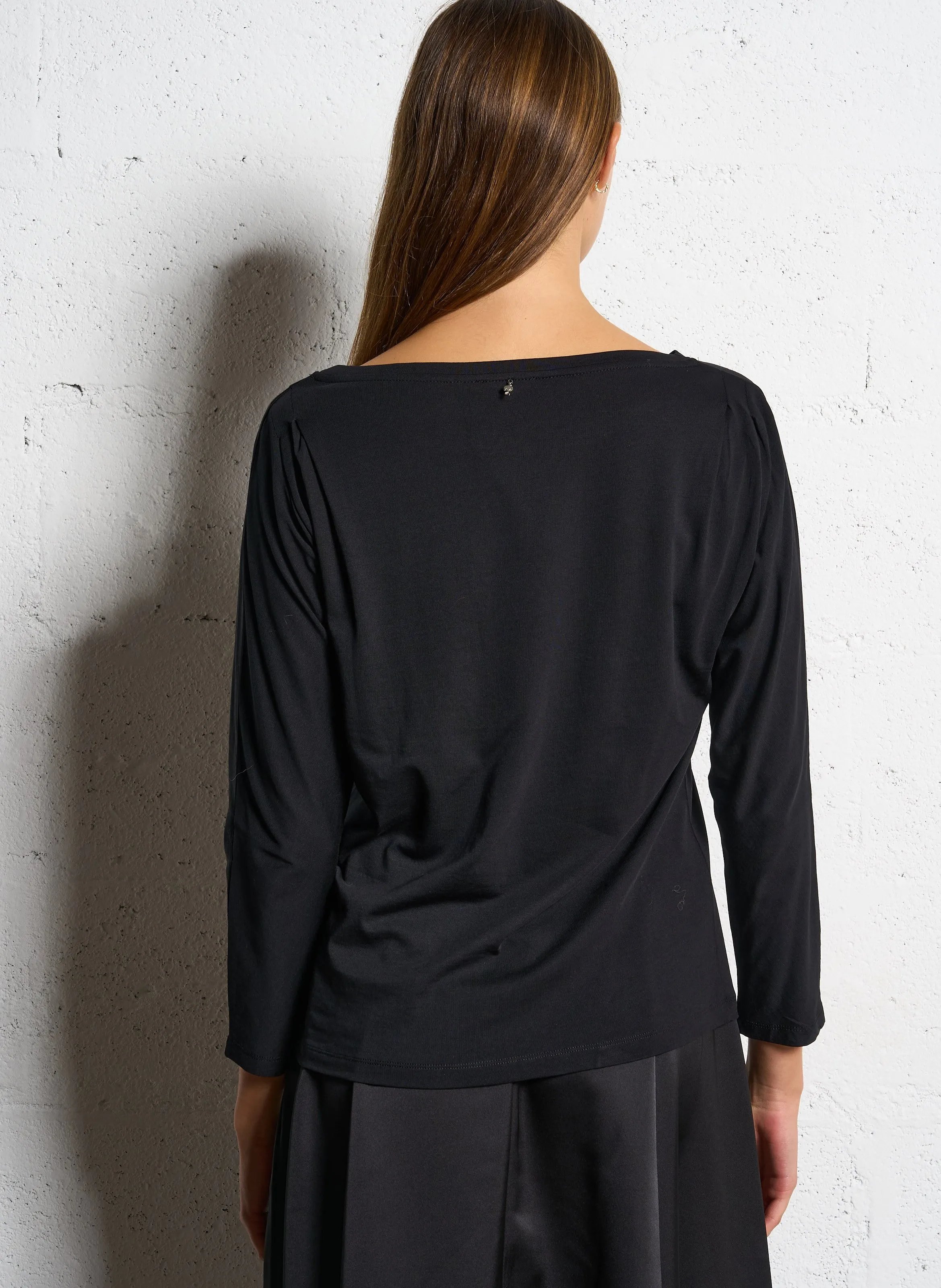 ONE STEP   MARNIE - T-shirt collo a barchetta in misto cotone | Nero