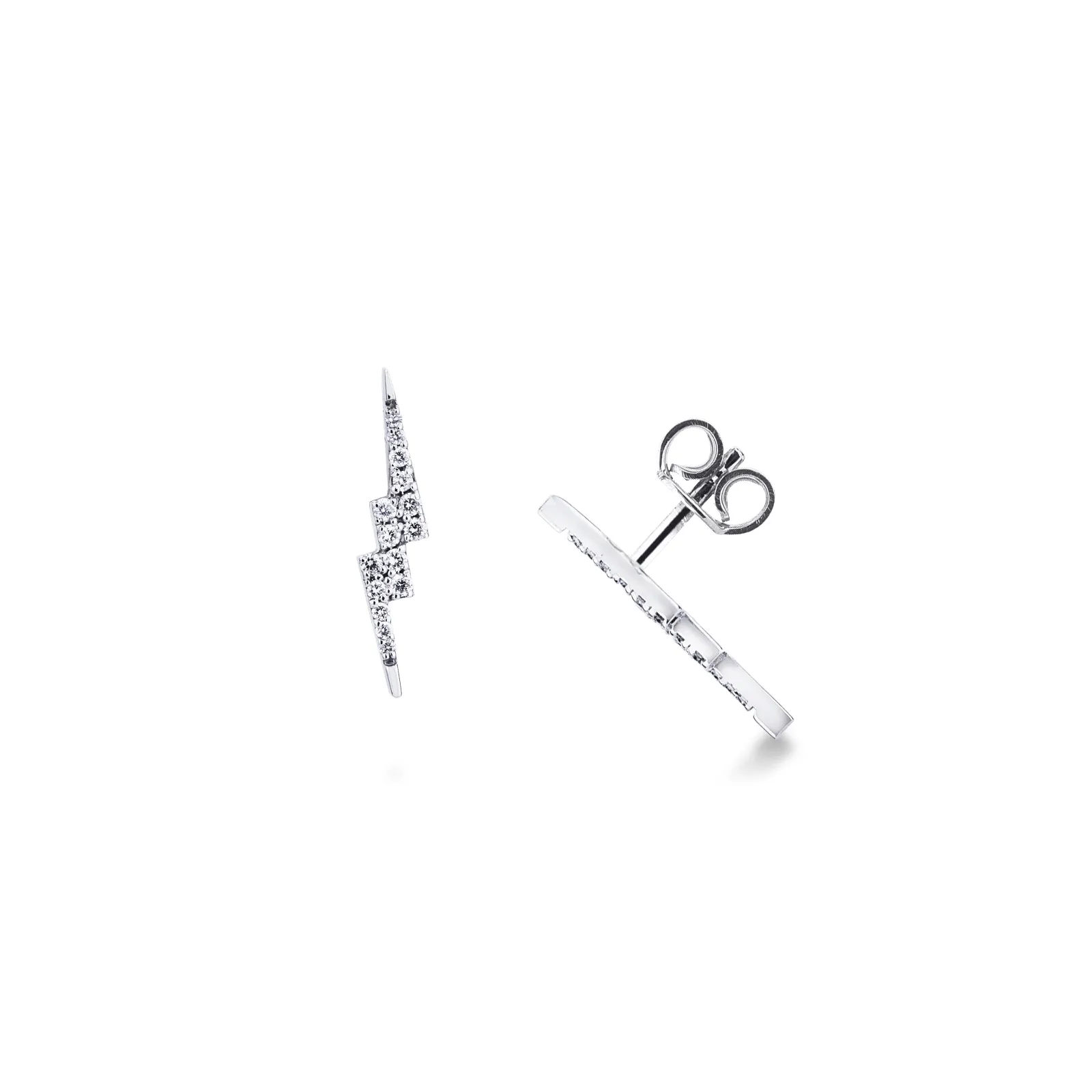 Orecchini in oro bianco 18k con fulmini in diamanti, ct. 0,20