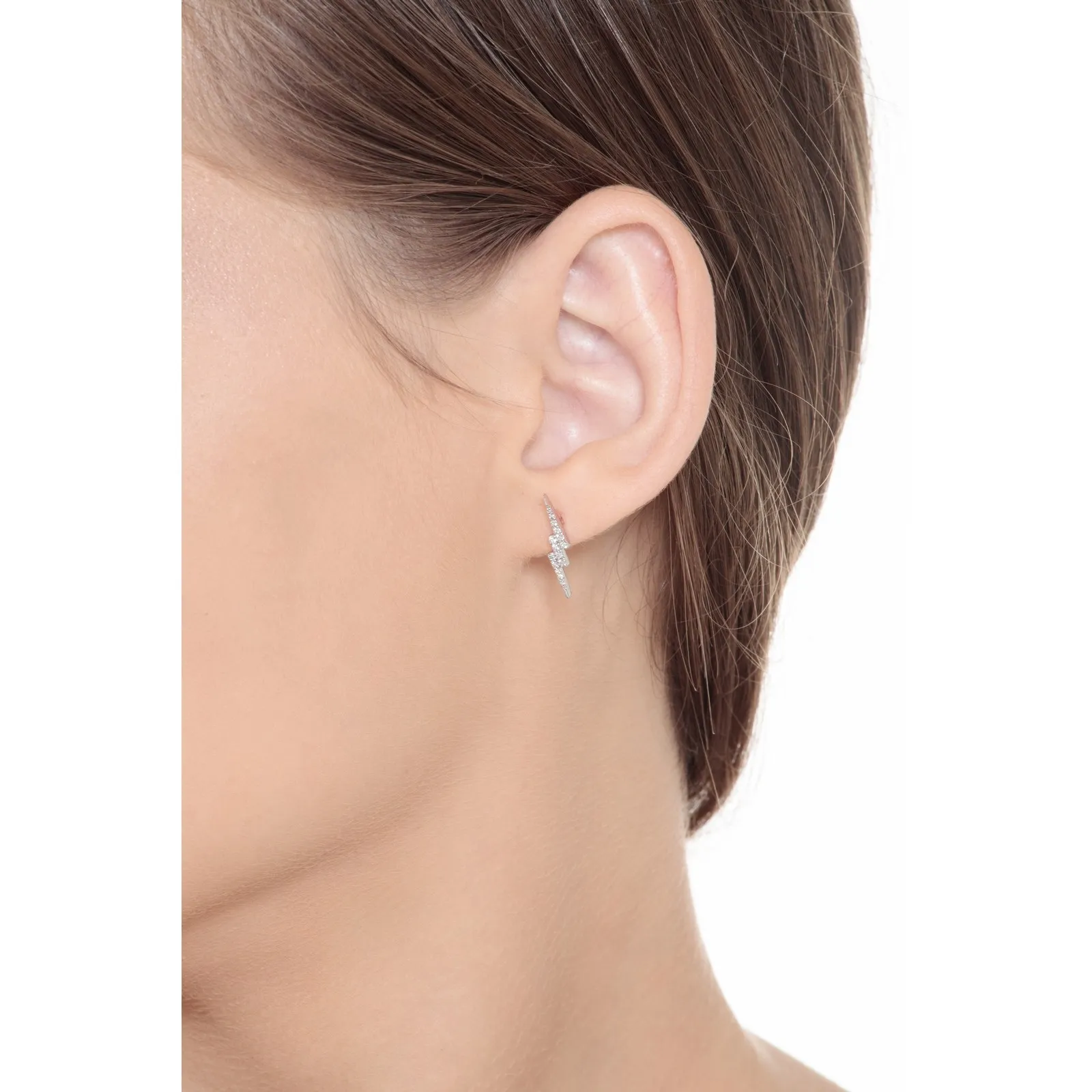 Orecchini in oro bianco 18k con fulmini in diamanti, ct. 0,20