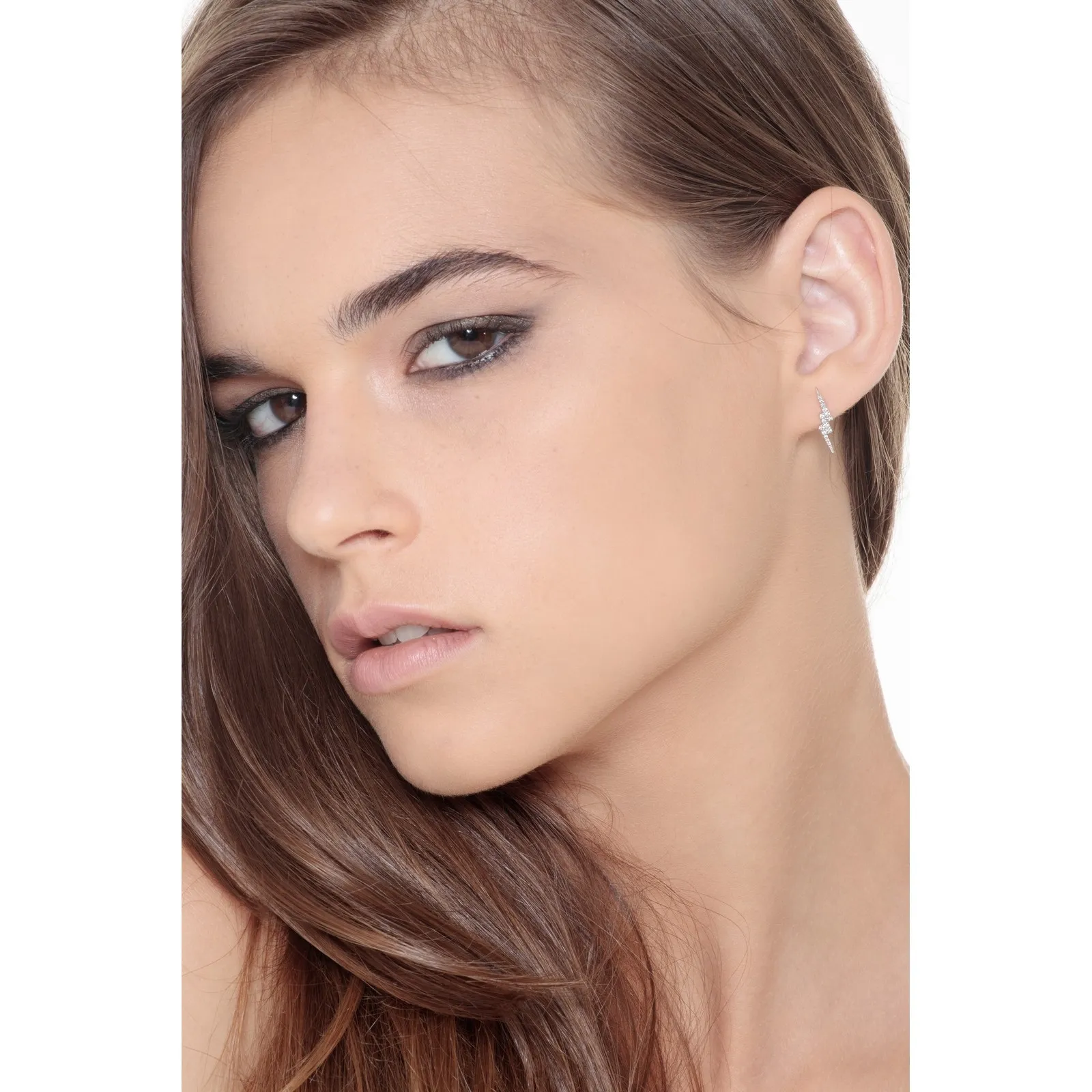 Orecchini in oro bianco 18k con fulmini in diamanti, ct. 0,20