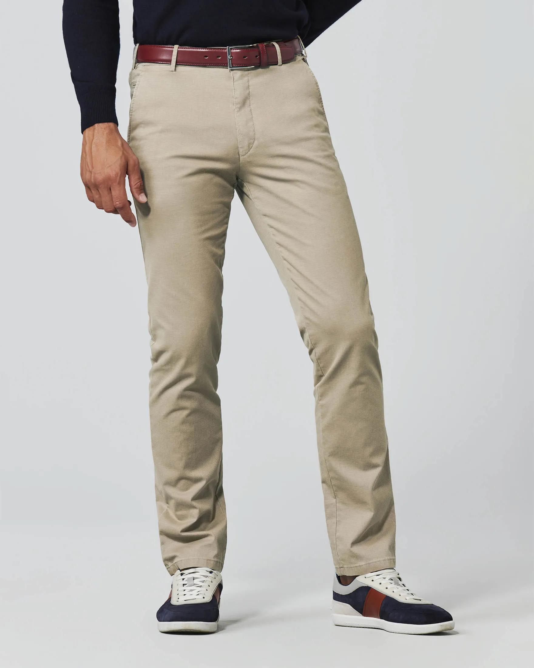 Pantalone Bonn beige micro armatura in cotone stretch a gamba dritta