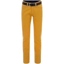 Pantalone estivo Exner da uomo in cotone elasticizzato con elastico in vita, finemente punteggiato Giallo ocra