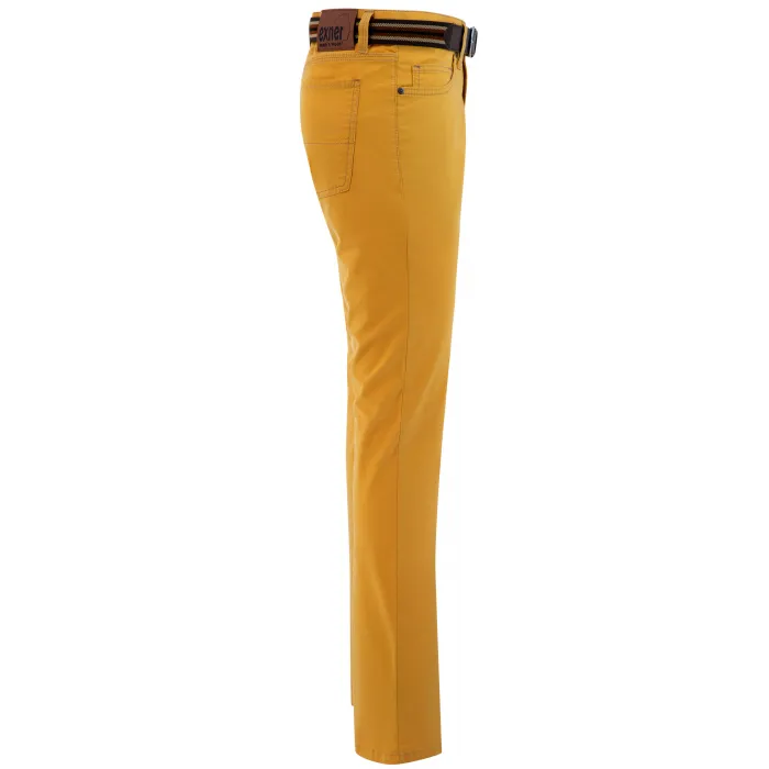 Pantalone estivo Exner da uomo in cotone elasticizzato con elastico in vita, finemente punteggiato Giallo ocra