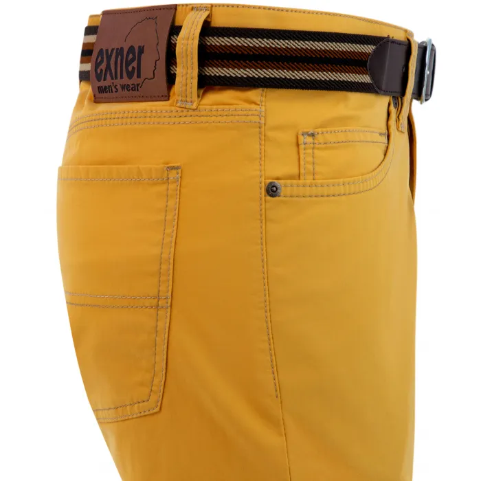 Pantalone estivo Exner da uomo in cotone elasticizzato con elastico in vita, finemente punteggiato Giallo ocra