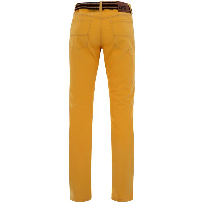 Pantalone estivo Exner da uomo in cotone elasticizzato con elastico in vita, finemente punteggiato Giallo ocra