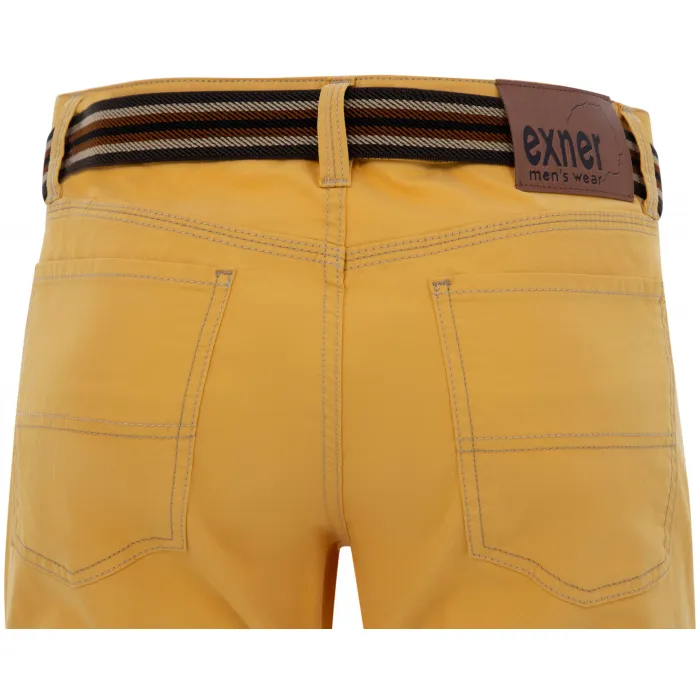 Pantalone estivo Exner da uomo in cotone elasticizzato con elastico in vita, finemente punteggiato Giallo ocra