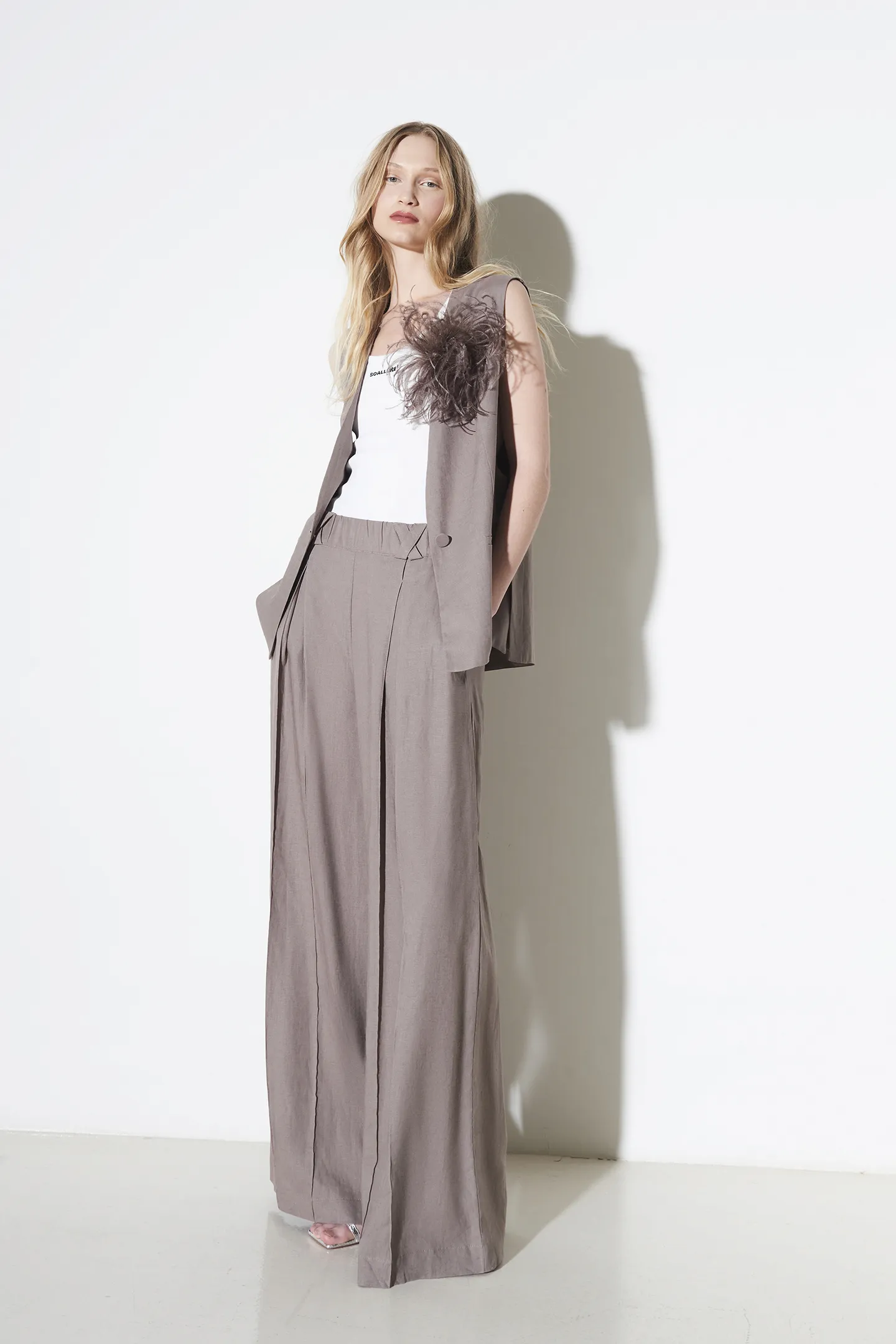 PANTALONE PALAZZO + PENCES TELA M/LINO TU
