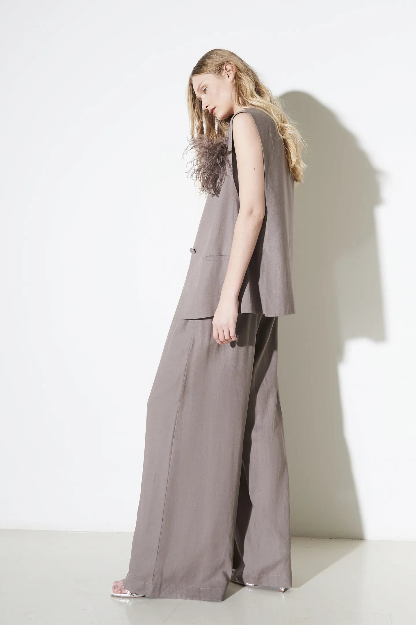 PANTALONE PALAZZO + PENCES TELA M/LINO TU