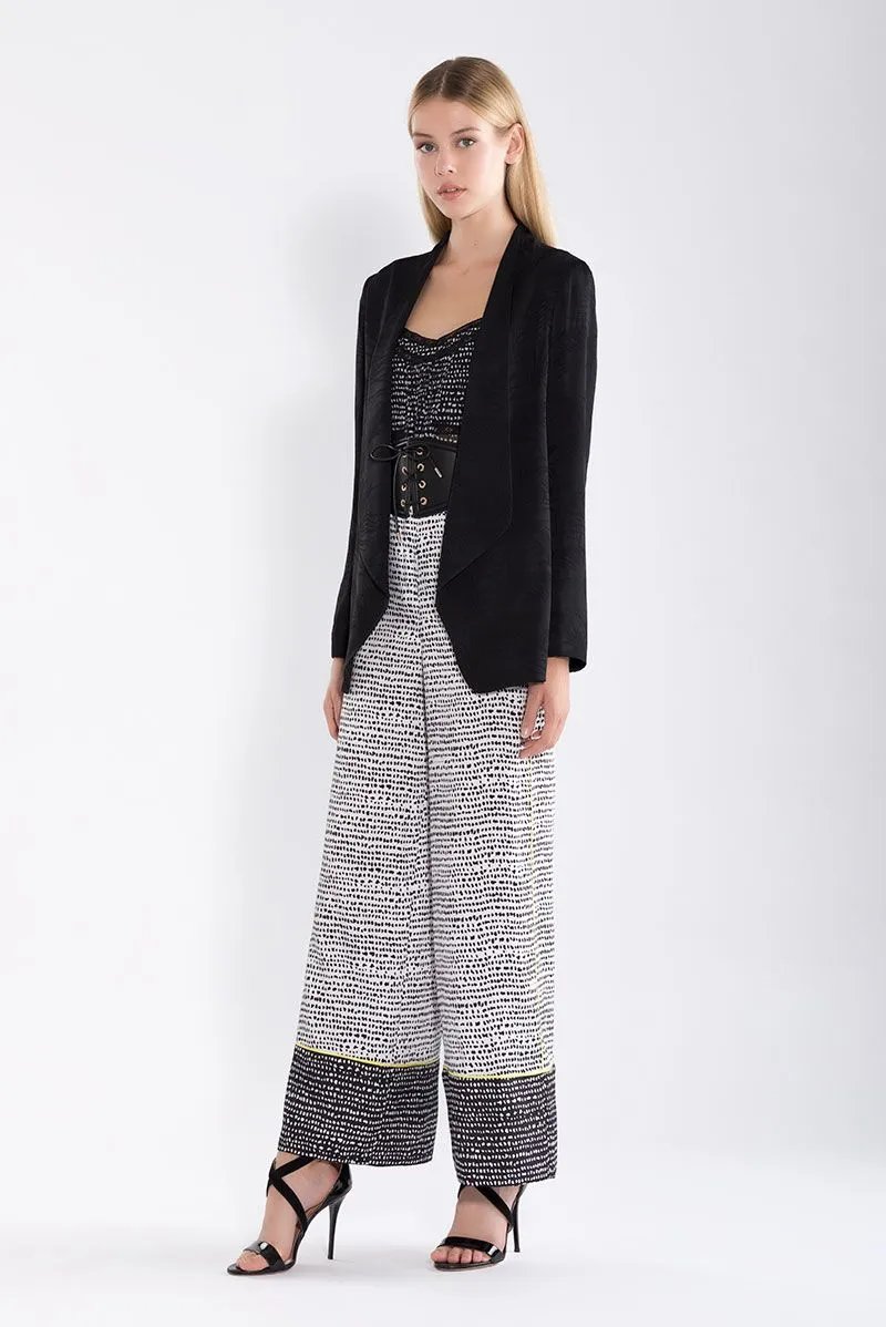 Pantalone palazzo ampio in twill di poly stampa puntinata