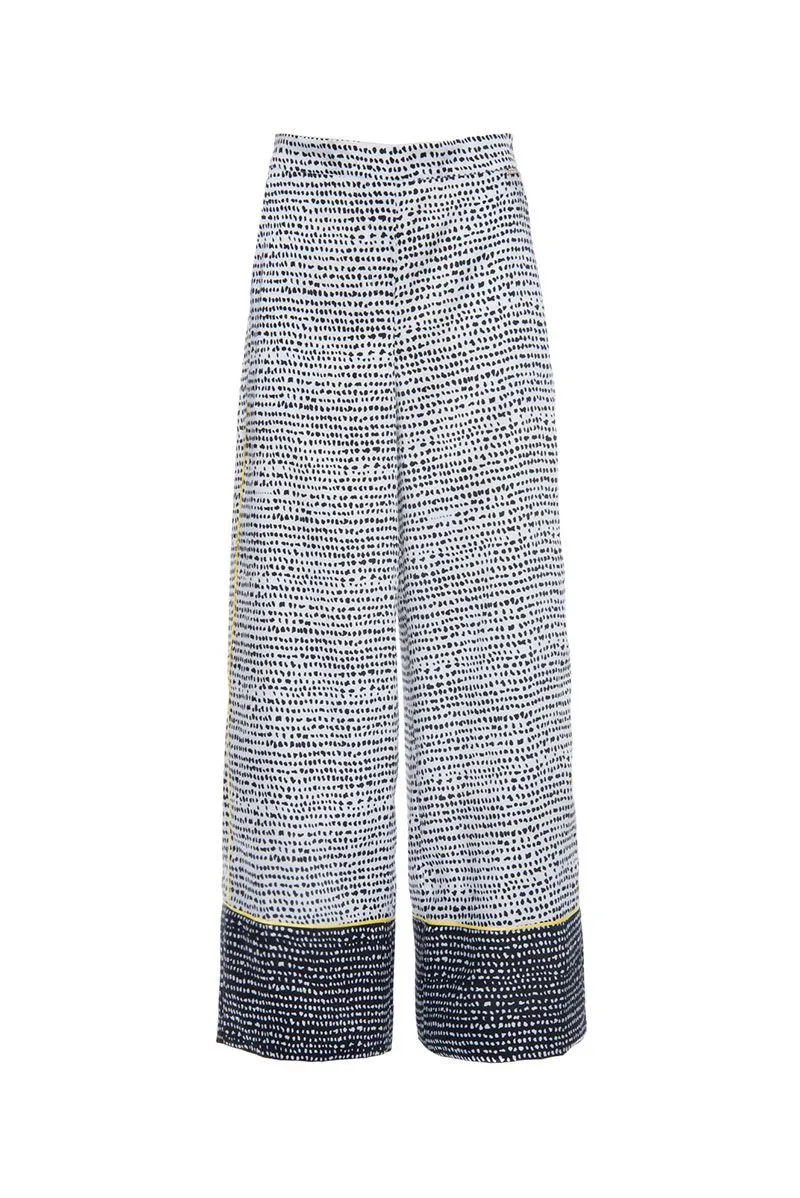 Pantalone palazzo ampio in twill di poly stampa puntinata