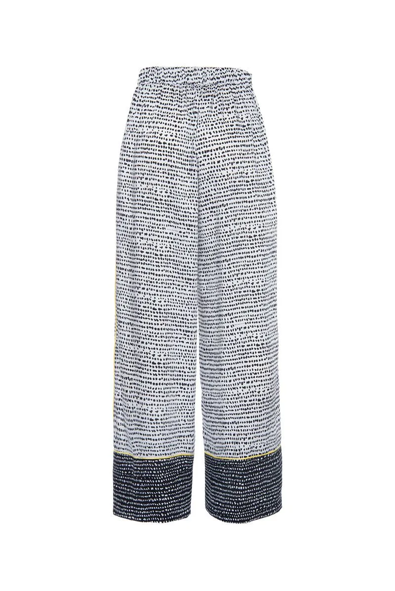 Pantalone palazzo ampio in twill di poly stampa puntinata