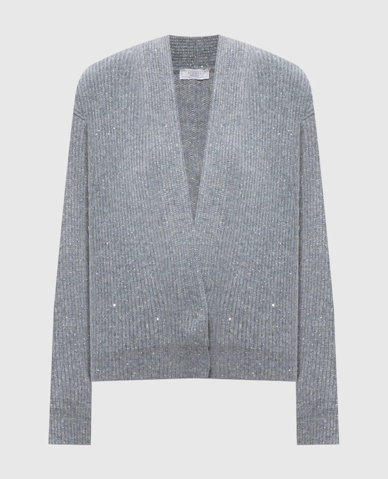 Peserico Cardigan grigio in lana e cashmere con lurex e paillettes S99622F0709253